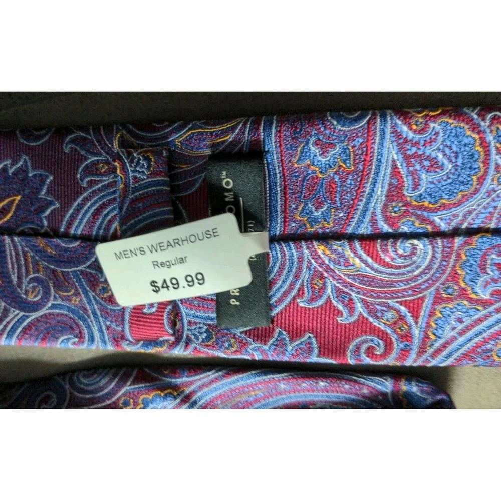 New Mens Silk Tie Pronto Uomo Paisley Blue Burgundy Wine 59